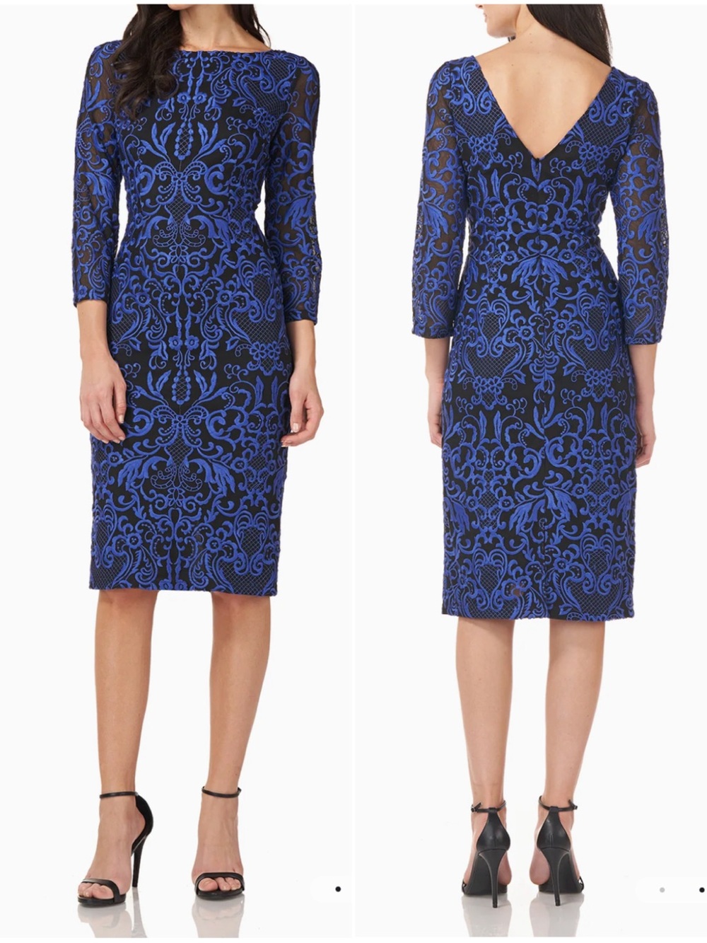✅ JS Collections Black and Royal Blue V-Back Lace Sheath Dress size 10